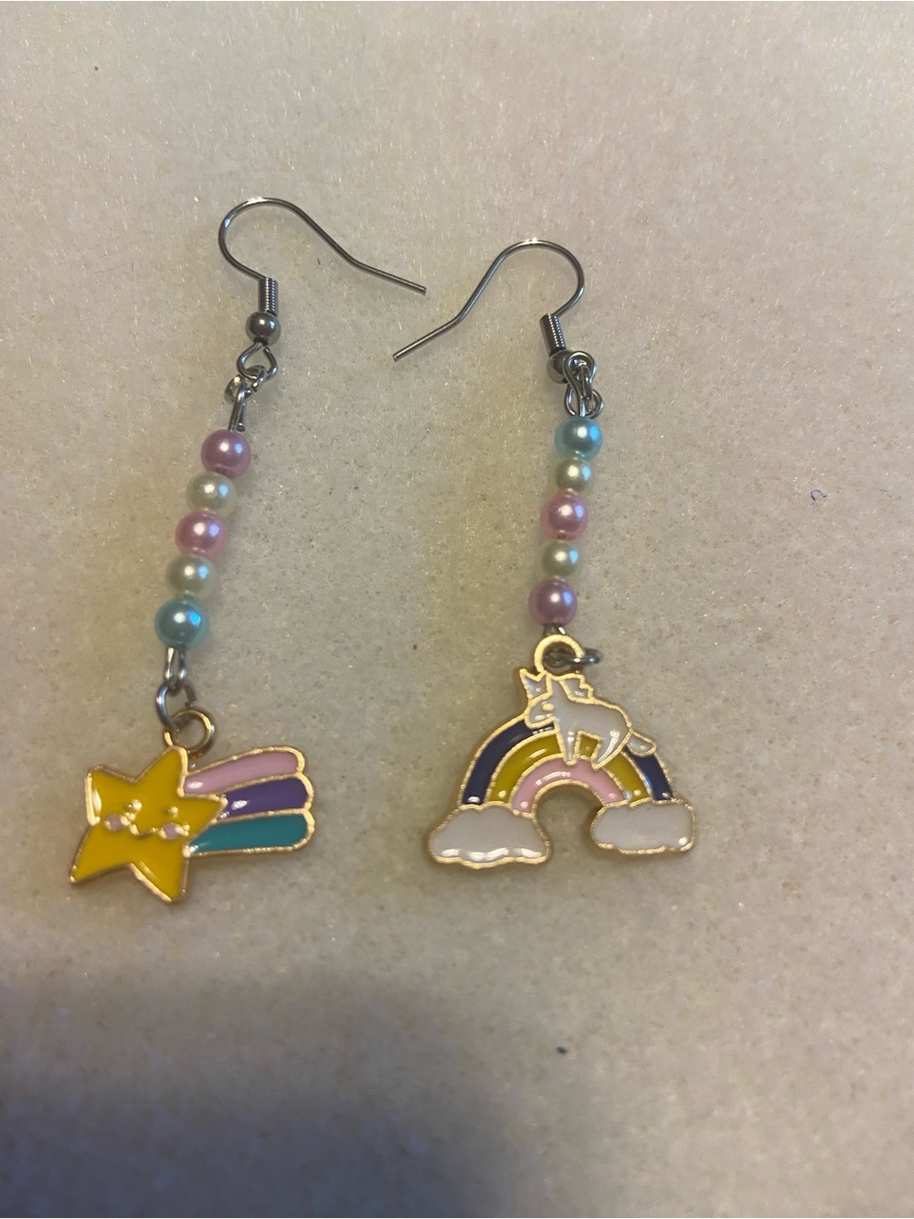 Pastel Rainbow & Star Unicorn Dangle Earrings - Multicolor Pastel Beads
